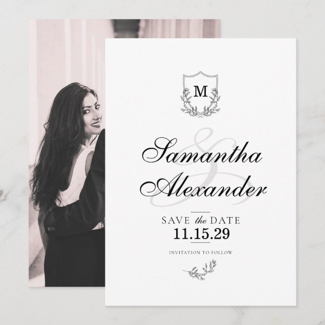 Save The Date Élégante crête noire et blanche (Devant / Derrière)