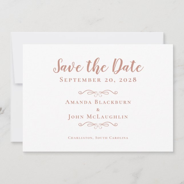 Save The Date Élégante Délicate Romantique Calligraphie Rose Gol (Devant)