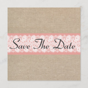 Save The Date Élégante Dentelle Burlap Corail Enregistrer La Dat
