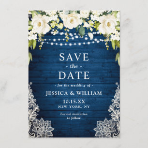 Save The Date Elégante dentelle de Roses Blanches Mariage de Boi