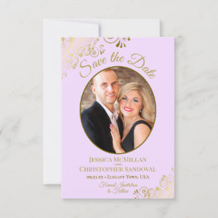 Save The Date Elégante dentelle or Oval Photo Lilac Purple Maria