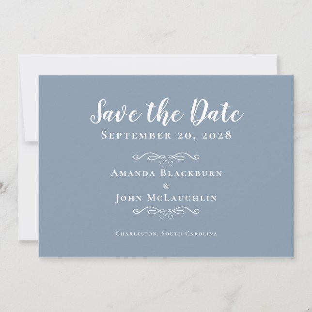 Save The Date Elégante Dusty Blue Delicate Calligraphie romantiq (Devant)