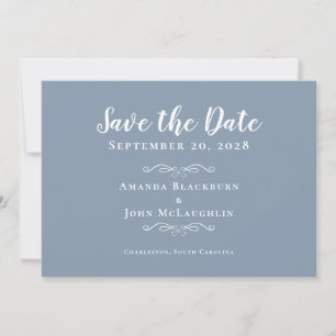 Save The Date Elégante Dusty Blue Delicate Calligraphie romantiq