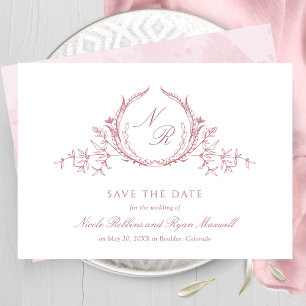 Save The Date Élégante Dusty Rose Monogram Mariage Calligraphie