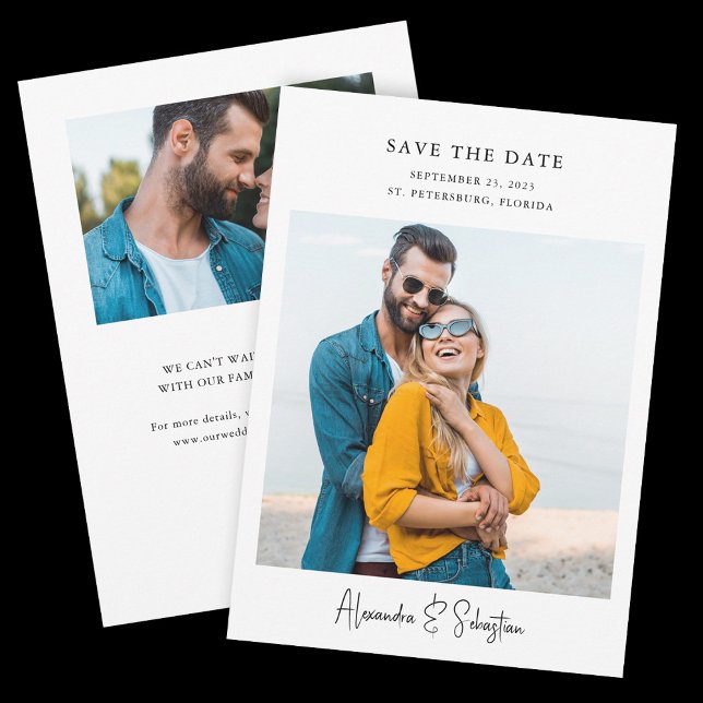 Save The Date Élégante écriture moderne simple 2 photos (Créateur téléchargé)