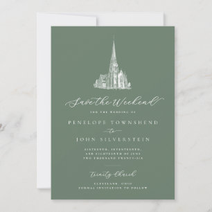 Save The Date Élégante église Sauvez le week-end Sage Mariage ve
