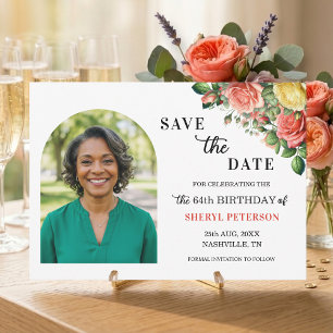 Save The Date Élégante fête d'anniversaire 64 ans avec photo flo