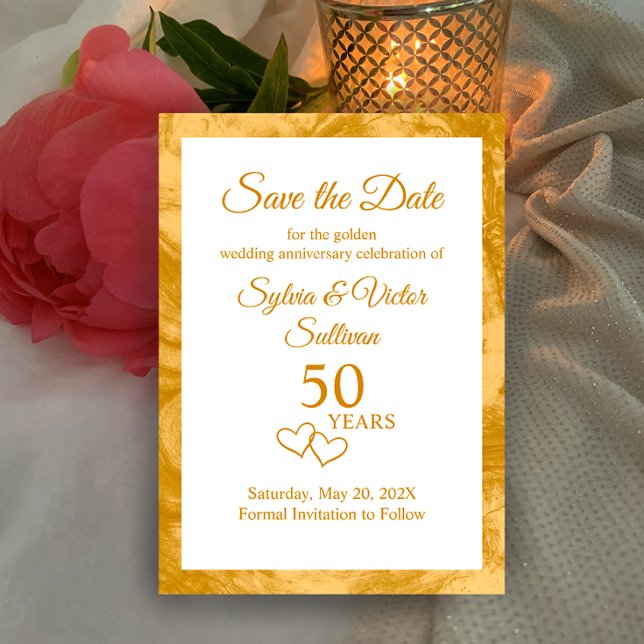 Save The Date Élégante fête de 50e anniversaire sur mesure en or (Customize this save the date invitation for the perfect golden elegant 50th wedding anniversary card)
