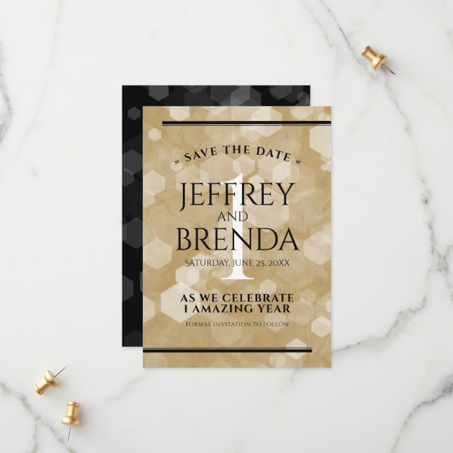 Save The Date Élégante fête du 1er anniversaire du Mariage de pa (Devant/Arrière en situation)