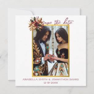 Save The Date Élégante feuille d'or photo de mariage Enregistrer