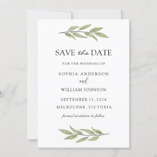 Save The Date Élégante Feuille verte verdure Printemps Mariage