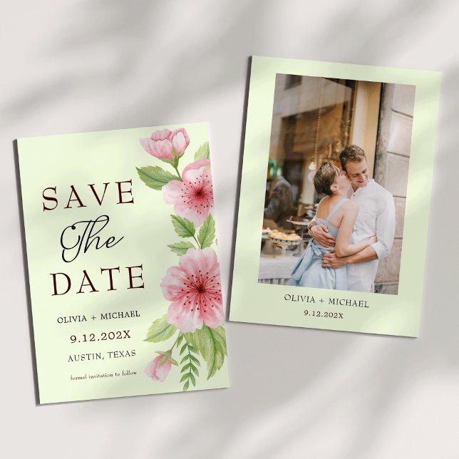 Save The Date Élégante Fleur de cerise Pastel Floral Enregistrer (Elegant Cherry Blossom Pastel Floral Photo Save the Date)