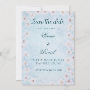 Save The Date Élégante fleurs de cerisier bleu Enregistrer la da