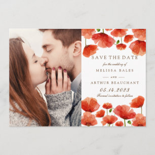 Save The Date Élégante Fleurs de pavot rouge Photo Enregistrer l