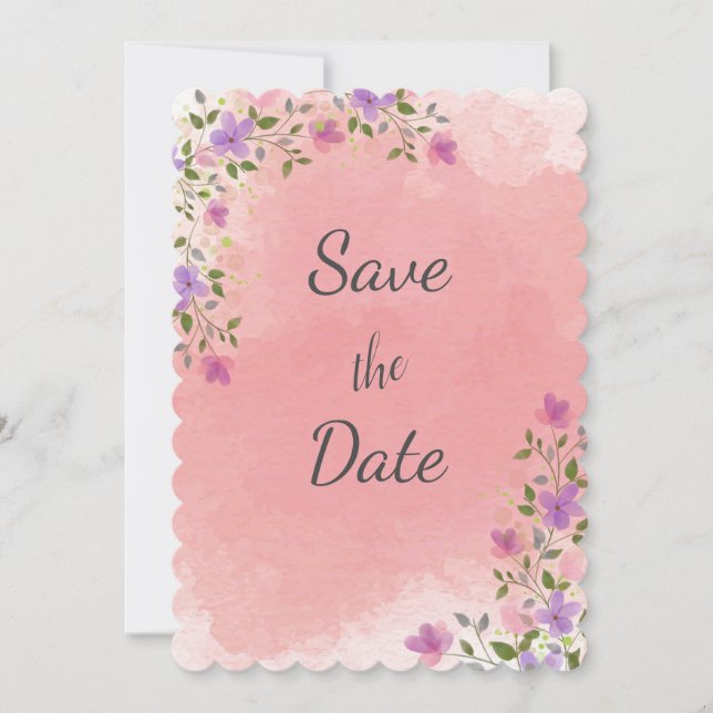 Save The Date Élégante Florale Aquarelle Rose (Devant)