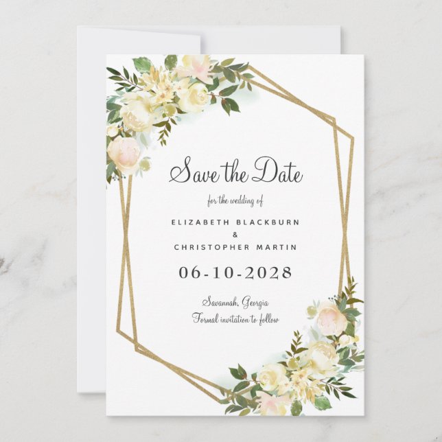 Save The Date Élégante flore botanique de mariage, floral chic (Devant)