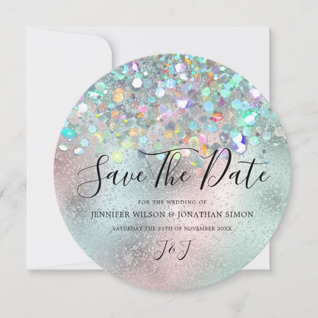 Save The Date Élégante Holographie Parties scintillant brillante (Devant)
