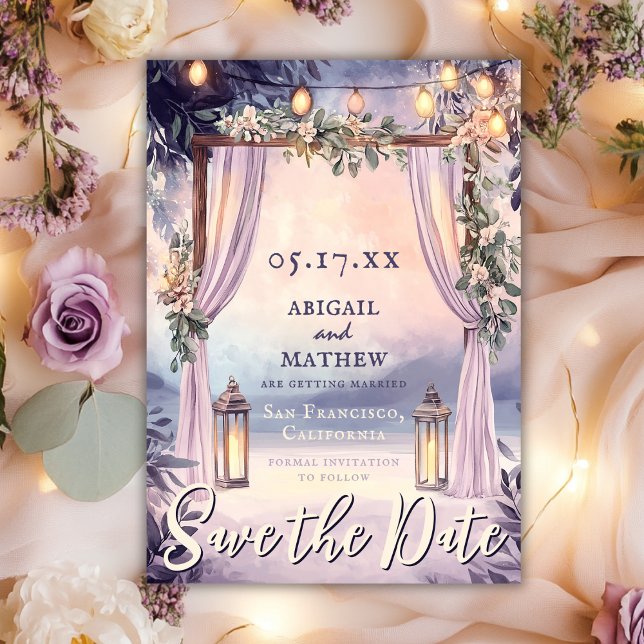 Save The Date Élégante Lanternes Florales Romantique Mariage de  (Elegant Floral Lanterns Romantic Garden Wedding Save The Date)
