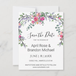 Save The Date Elégante Lavande Eucalyptus rose roses