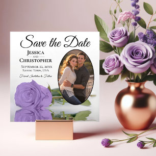 Save The Date Élégante Lavande violet Rose et Mariage photo oval