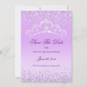 Save The Date Elégante lumière violet 15e anniversaire Quinceane