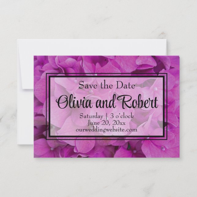 Save The Date Elégante magenta rose hydrangée florale roses (Devant)