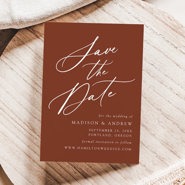 Save The Date Élégante Mariage Calligraphie Terracotta (Créateur téléchargé)