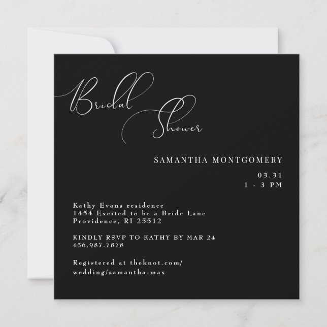 Save The Date Élégante Mariage Carré Noir (Devant)