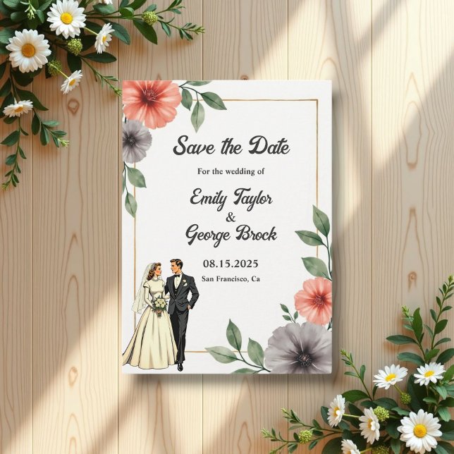 Save The Date Élégante Mariée De Cadre Floral Et Mariage Chic Gr (Créateur téléchargé)