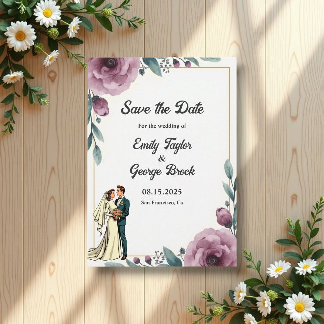 Save The Date Élégante Mariée Florale Et Mariage De Boho Groom (Créateur téléchargé)