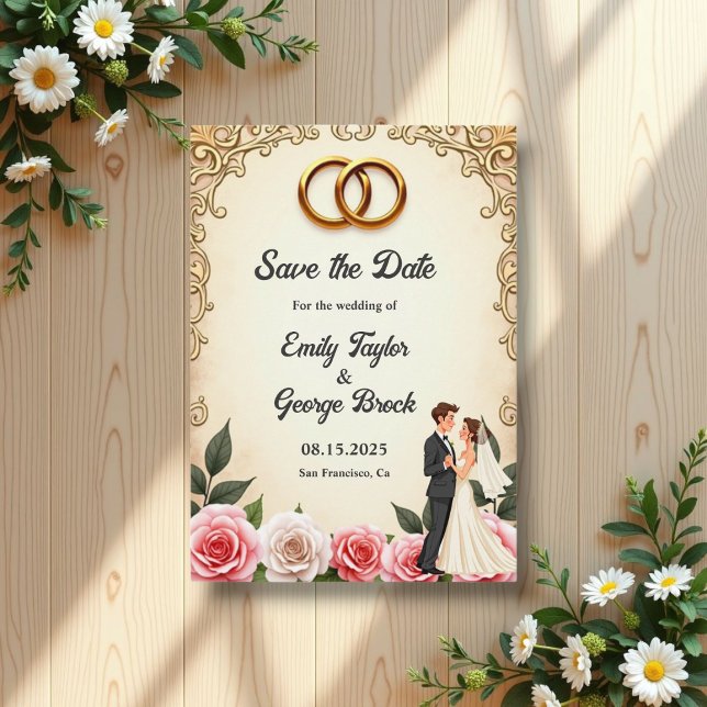 Save The Date Élégante Mariée Romantique Et Mariage Floral (Créateur téléchargé)