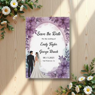 Save The Date Élégante mariée romantique Groom violet Mariage fl