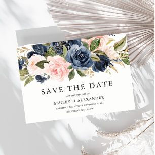 Save The Date Elégante marine moderne & Blush All Seasons Mariag