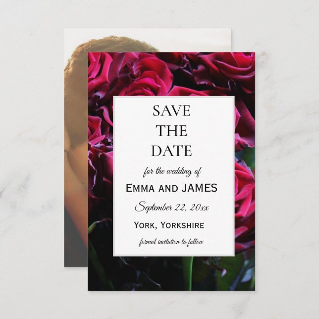 Save The Date Élégante Moody Romantique Roses photo florale (Devant / Derrière)