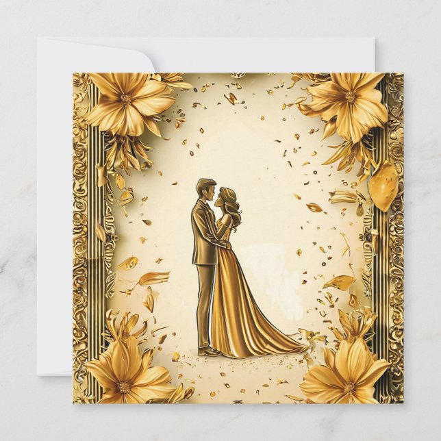 Save The Date Elégante oeuvre d'or de romantique mariage Couple (Devant)
