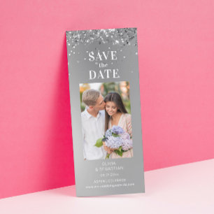Save The Date Elégante Parties scintillant Argent Photo Mariage 
