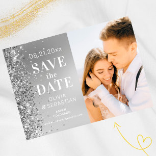 Save The Date Elégante Parties scintillant Argent Photo Mariage 