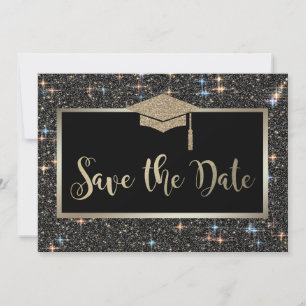 Save The Date Élégante Parties scintillant Noire Graduation Enre
