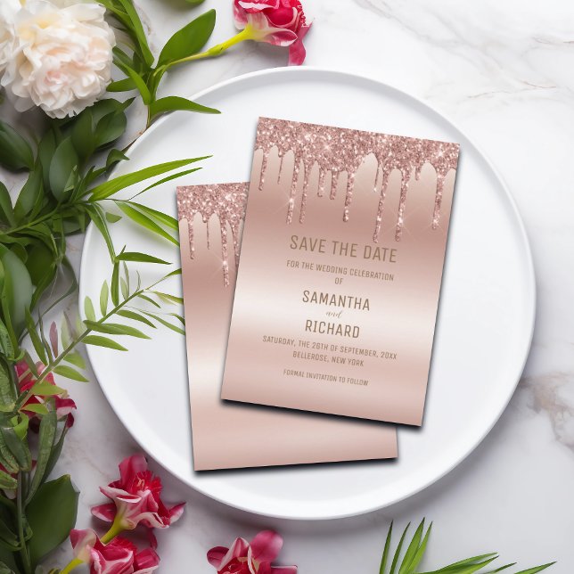 Save The Date Élégante Parties scintillant Rose Gold Diamond (Créateur téléchargé)
