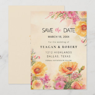 Save The Date Elégante Pêche Et Aquarelle Rose