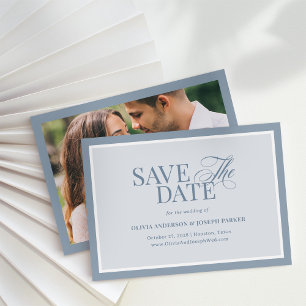 Save The Date Élégante Photo Bleu Poussiéreux Luxe Classique