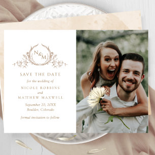 Save The Date Elégante Photo Crème Beige Monogramme Mariage