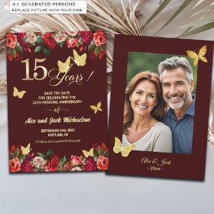 Save The Date Élégante Photo d'anniversaire de mariage de 15 ans