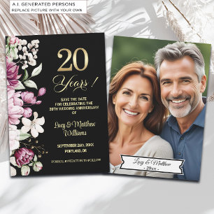 Save The Date Élégante Photo d'anniversaire de mariage de 20 ans