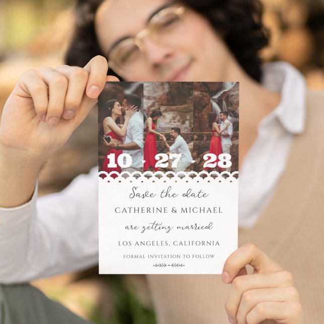 Save The Date Elégante Photo De Dentelle Blanche Moderne Enregis (Créateur téléchargé)