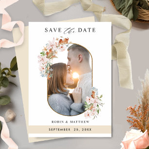 Save The Date Elégante Photo de fleurs de terre avec Mariage bei