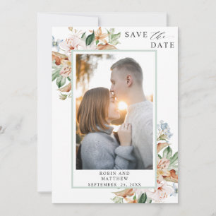 Save The Date Elégante photo de la Terre en fleurs et Mariage ve