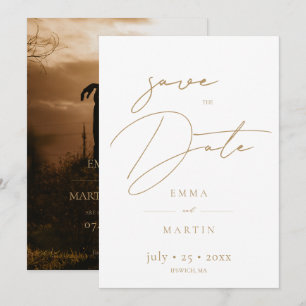 Save The Date Élégante Photo de Mariage à l'Écriture Dorée Enreg