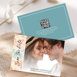 Save The Date Elégante photo de mariage Floral Aquarelle bleu