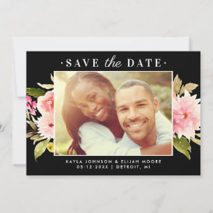 Save The Date Élégante Photo de Mariage Florale Aquarelle Rose e